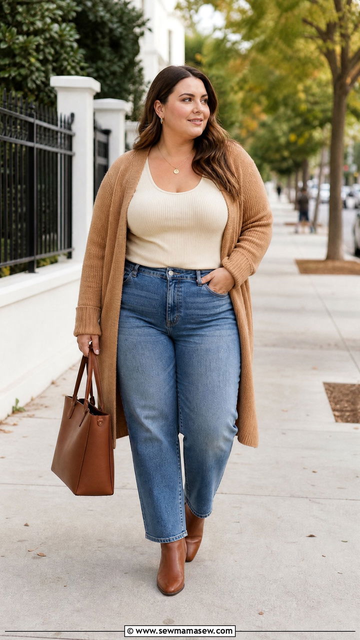 Plus Size Ribbed Tank Top With A Cardigan - 20 plus size ribbed tank top outfit ideas