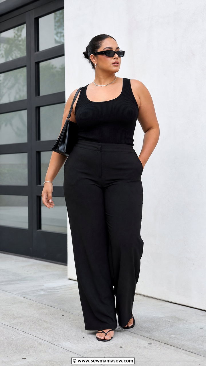 Plus Size Ribbed Tank Top With A Monochrome Outfit - 20 plus size ribbed tank top outfit ideas