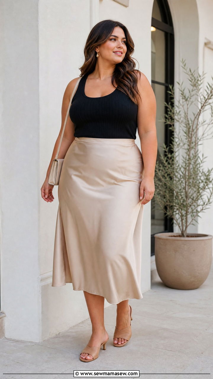 Plus Size Ribbed Tank Top With A Slip Skirt - 20 plus size ribbed tank top outfit ideas