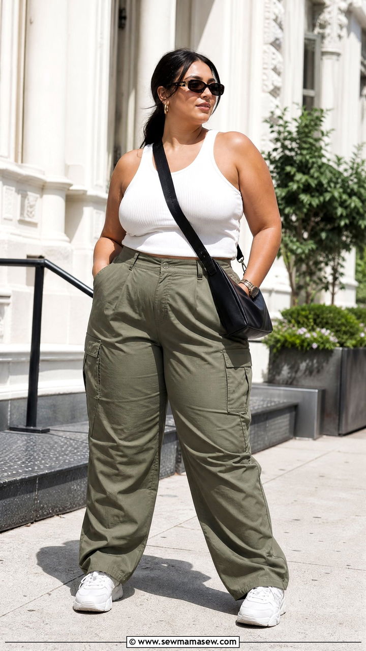 Plus Size Ribbed Tank Top With Cargo Pants - 20 plus size ribbed tank top outfit ideas