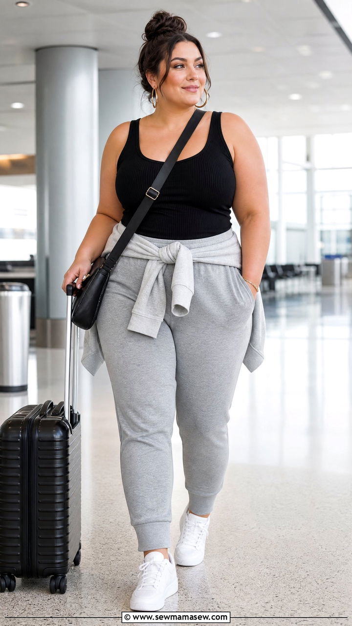 Plus Size Ribbed Tank Top With Joggers - 20 plus size ribbed tank top outfit ideas