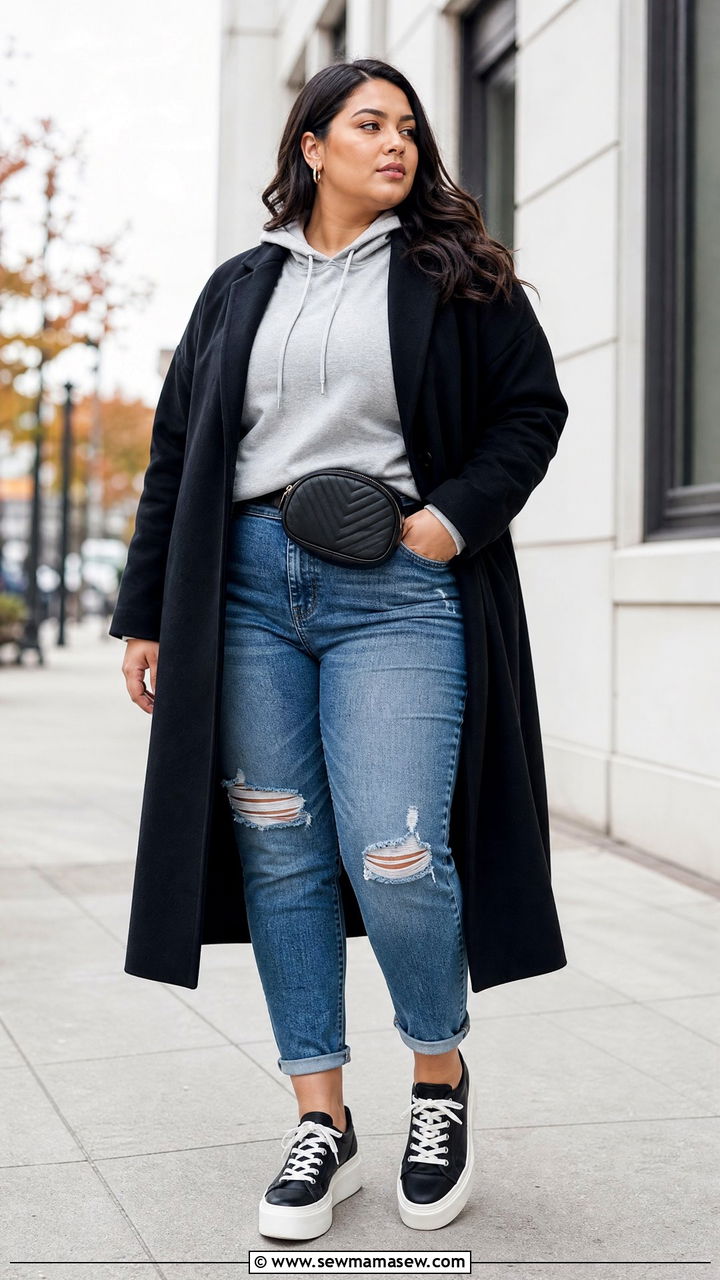 Plus Size Ripped Jeans With Hoodie - 20 plus size fall outfit ideas with jeans