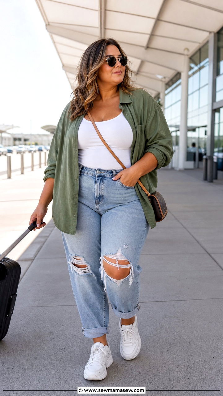 Plus Size Ripped Jeans With Oversized Shirt - 20 plus size summer outfit ideas with jeans