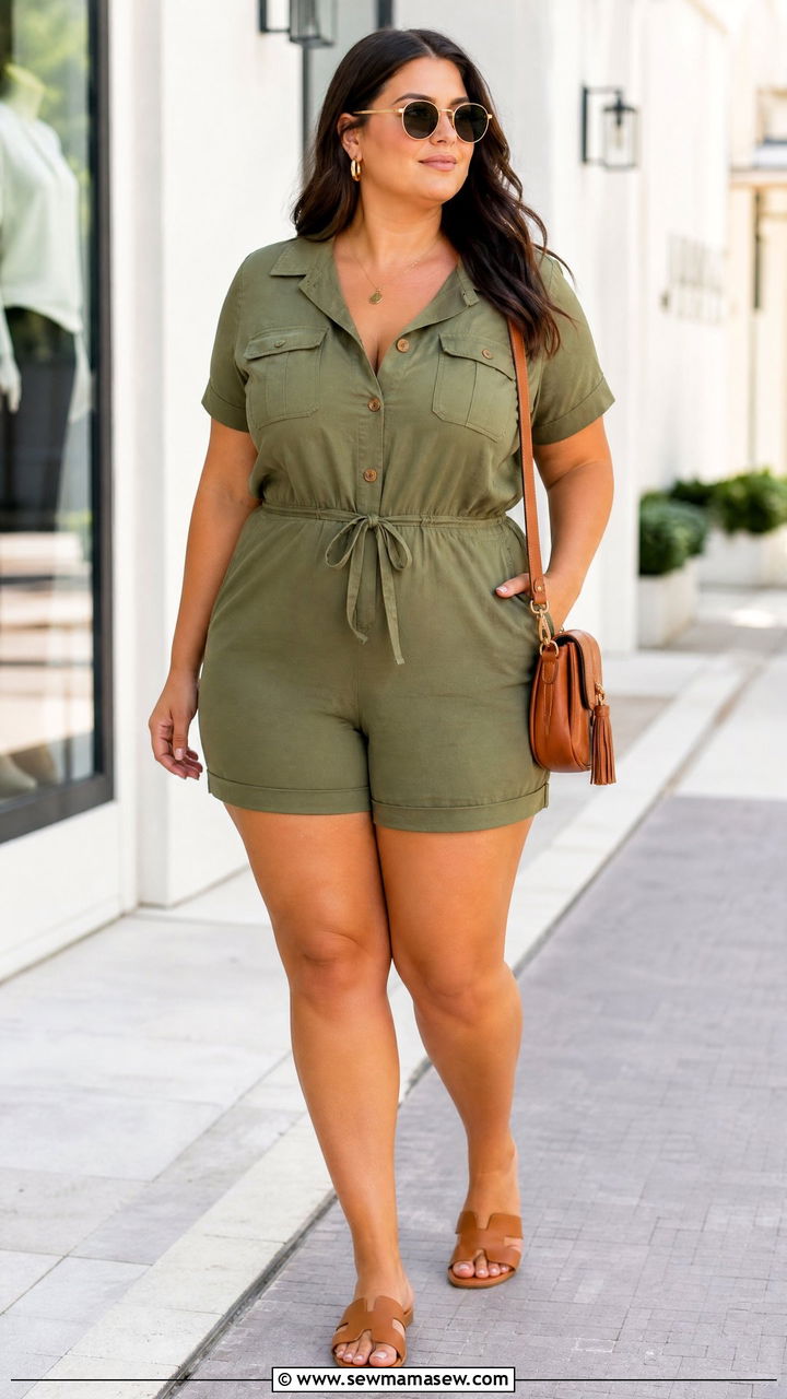Plus Size Romper With Slide Sandals - 20 plus size summer outfit ideas with sandals