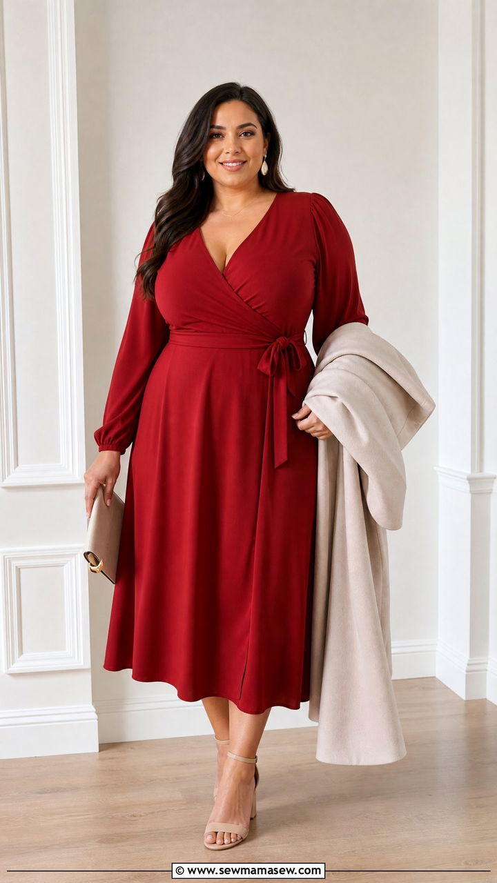 Plus Size Ruby Wrap Dress Outfit - 20 plus size jewel tone outfit ideas