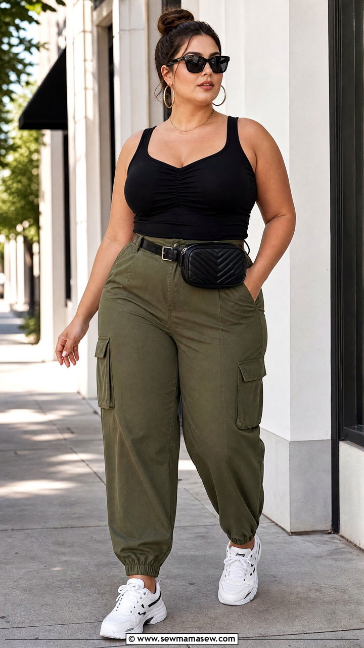 Plus Size Ruched Top With Cargo Pants - 20 plus size ruched top outfit ideas