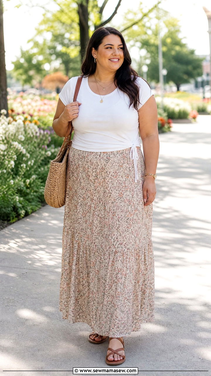 Plus Size Ruched Top With Maxi Skirt - 20 plus size ruched top outfit ideas