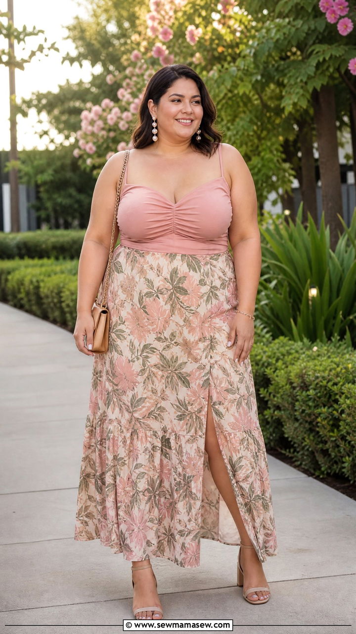 Plus Size Ruched Top With Maxi Skirt - 20 plus size date night top outfit ideas