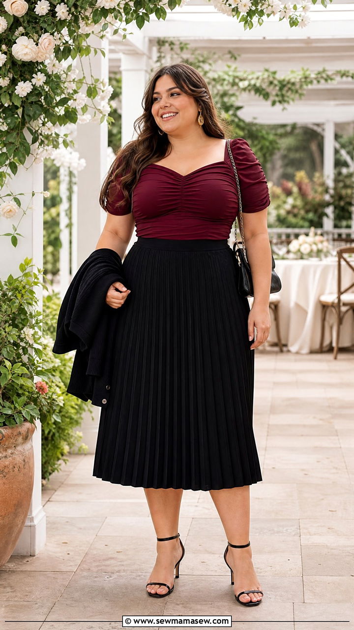Plus Size Ruched Top With Midi Skirt - 20 plus size ruched top outfit ideas