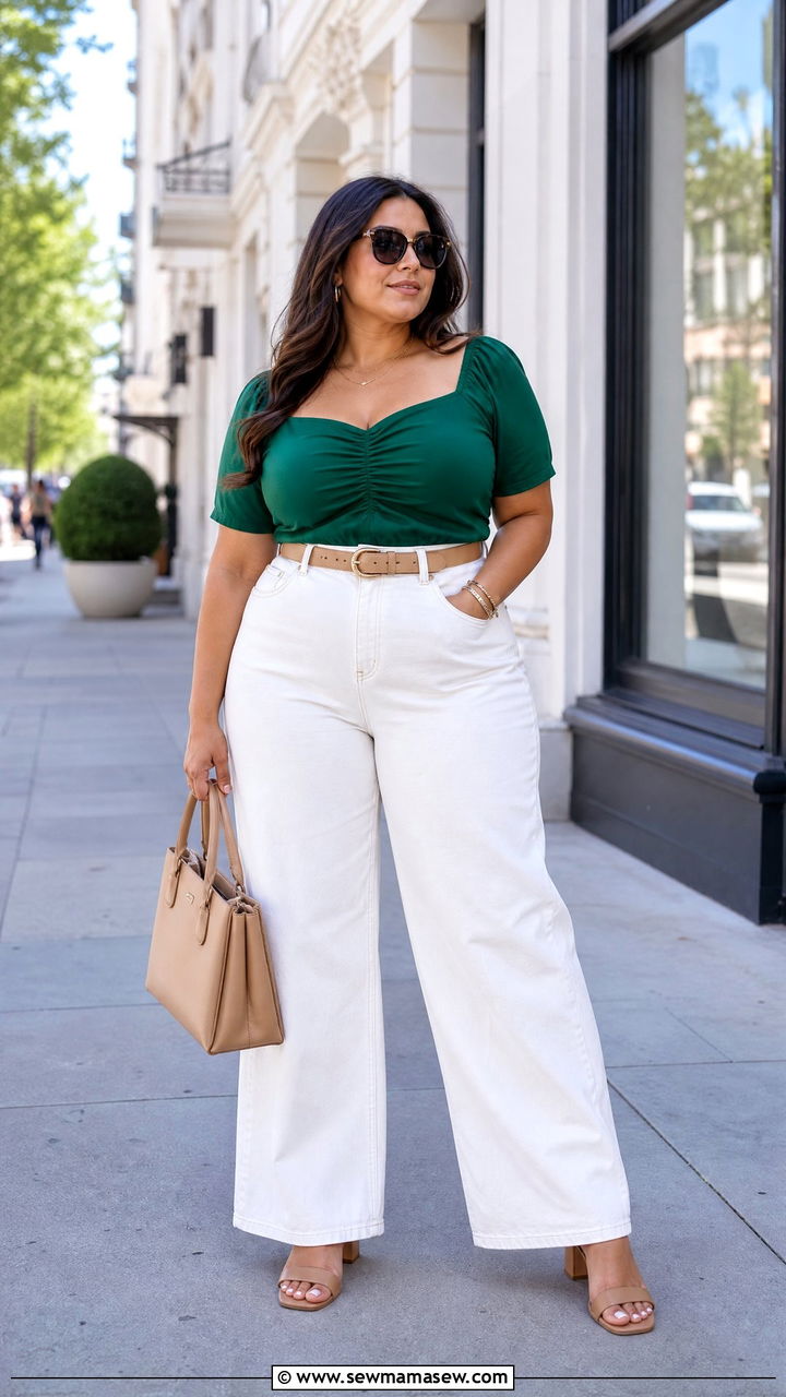 Plus Size Ruched Top With White Jeans - 20 plus size ruched top outfit ideas