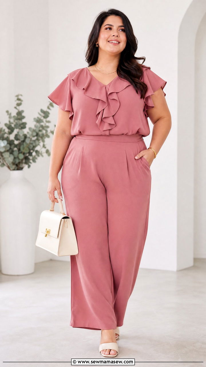 Plus Size Ruffle Blouse With Matching Set - 20 plus size ruffle blouse outfit ideas
