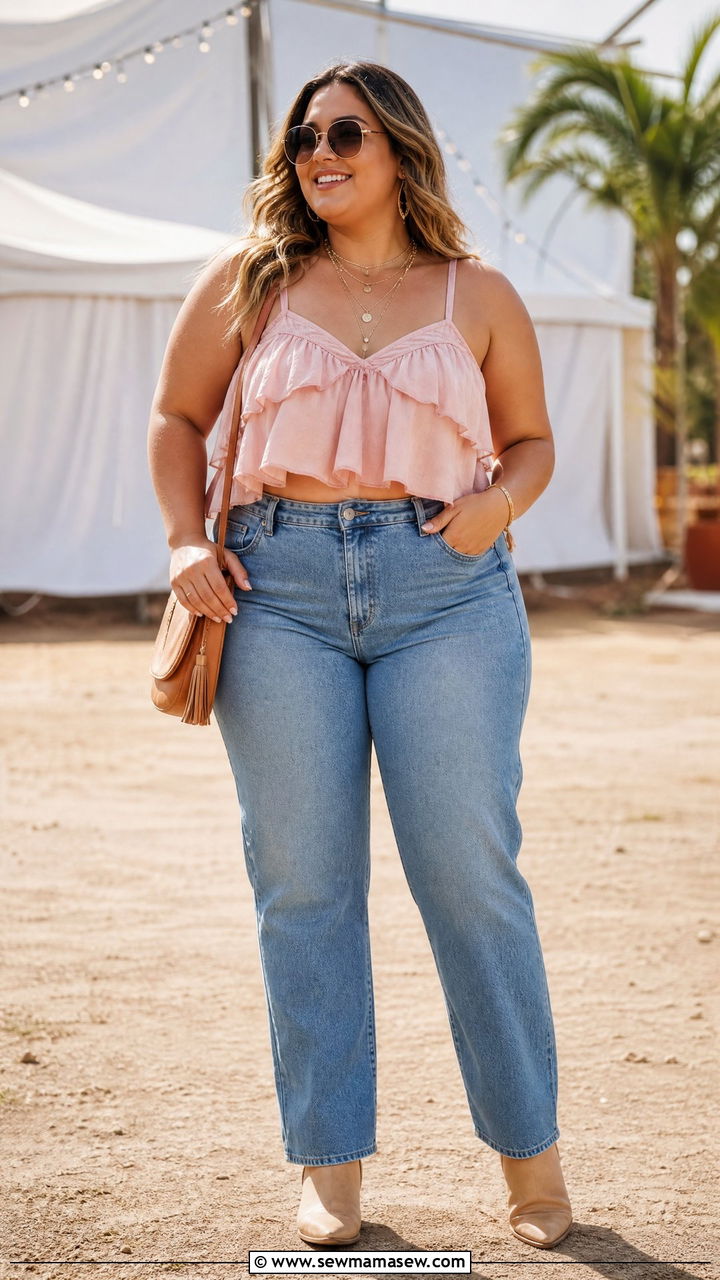 Plus Size Ruffle Festival Top Outfit - 20 plus size festival top outfit ideas