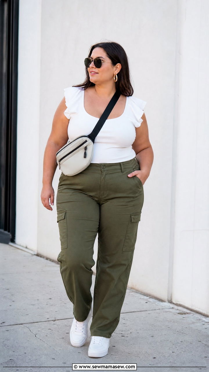 Plus Size Ruffle Top With Cargo Pants - 20 plus size ruffle top outfit ideas