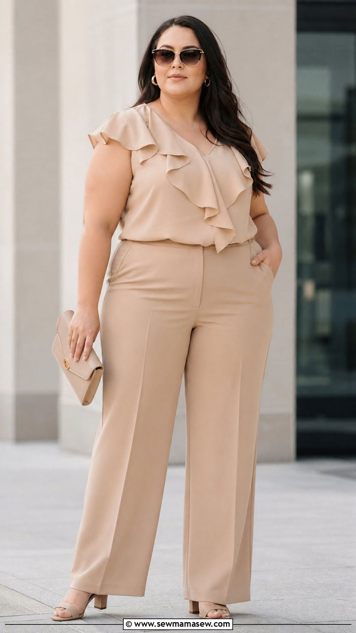 Plus Size Ruffle Top With Matching Pants - 20 plus size ruffle top outfit ideas