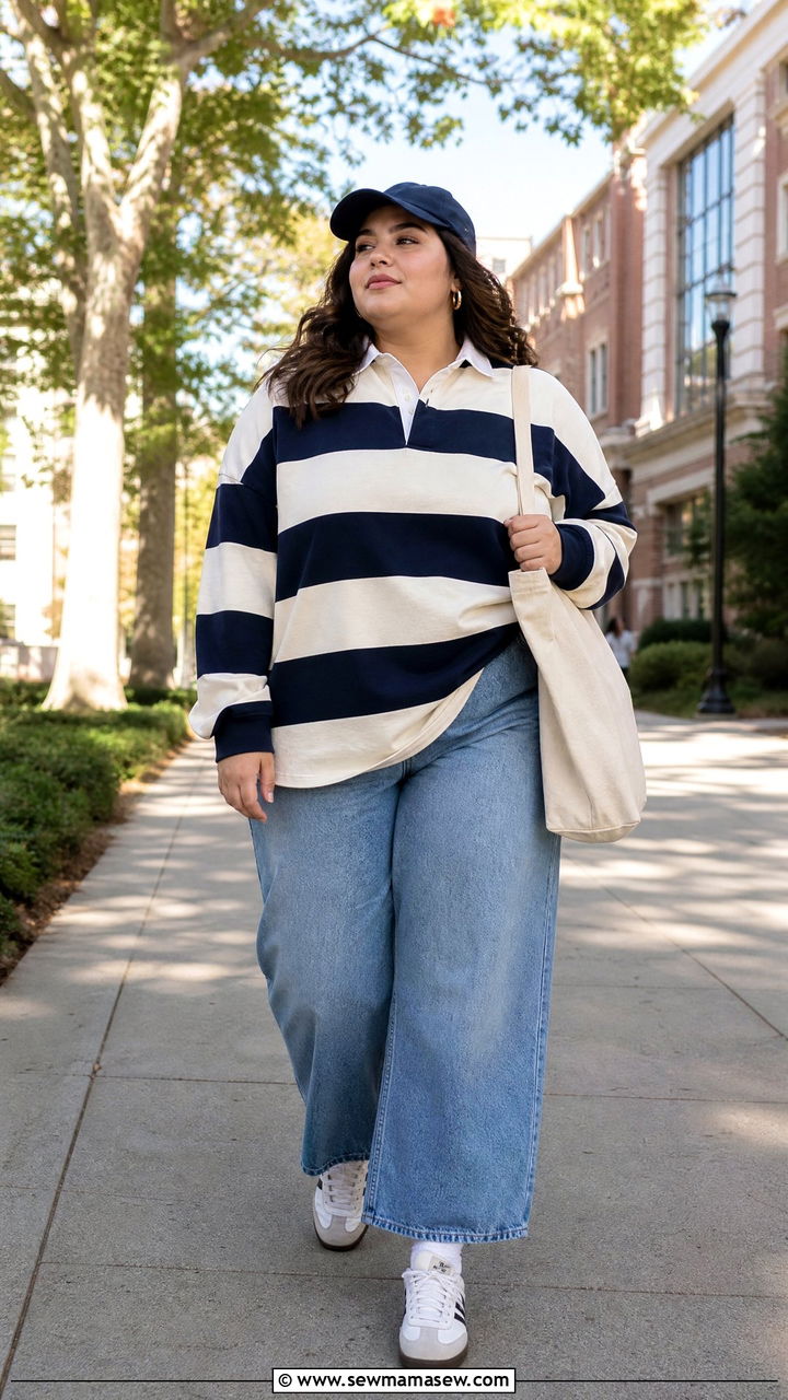 Plus Size Rugby Shirt Outfit - 20 plus size streetwear top outfit ideas