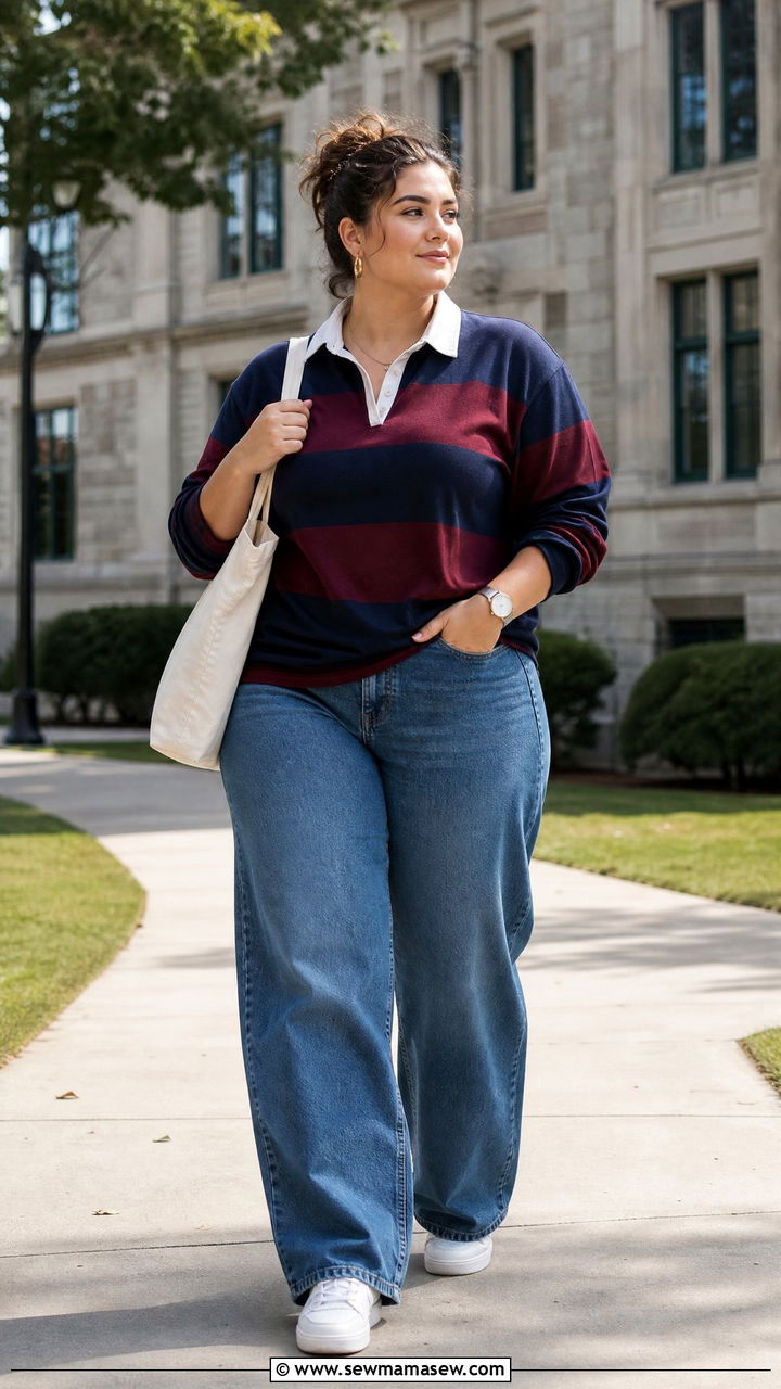 Plus Size Rugby Shirt Outfit - 20 plus size preppy top outfit ideas
