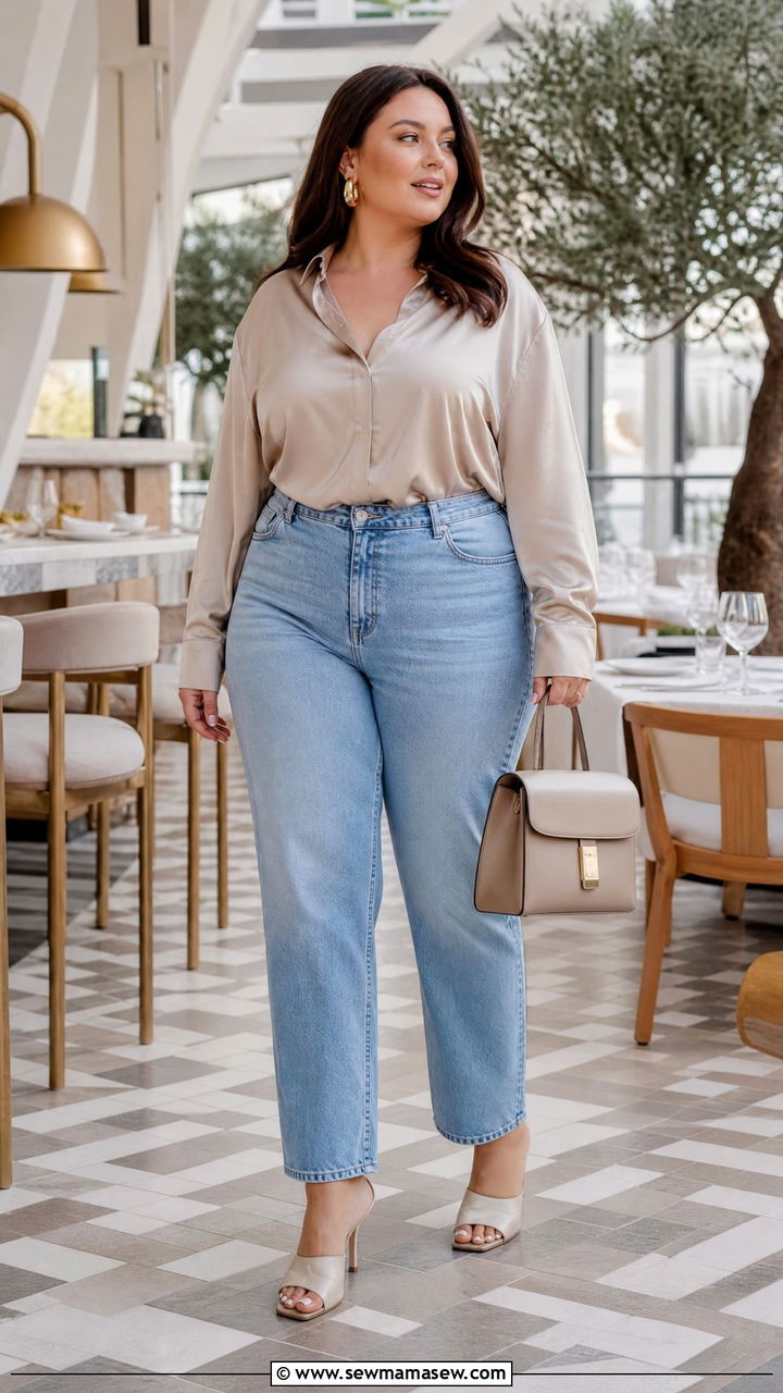 Plus Size Satin Blouse Brunch Outfit - 20 plus size brunch top outfit ideas