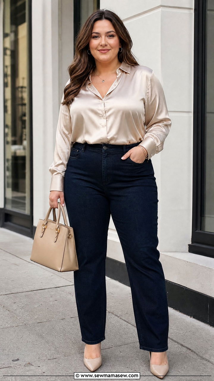 Plus Size Satin Blouse Outfit - 20 plus size spring top outfit ideas