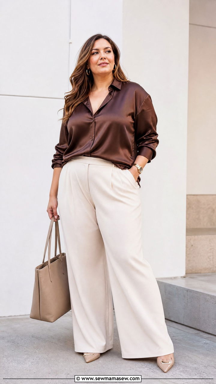Plus Size Satin Blouse Outfit - 20 plus size statement top outfit ideas