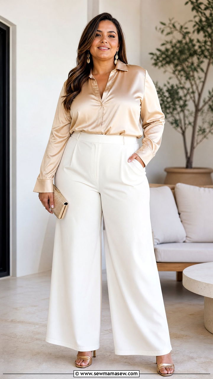 Plus Size Satin Blouse With Palazzo Pants - 20 plus size satin blouse outfit ideas