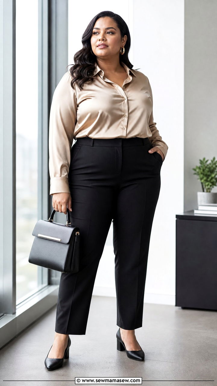 Plus Size Satin Blouse With Trousers - 20 plus size work blouse outfit ideas