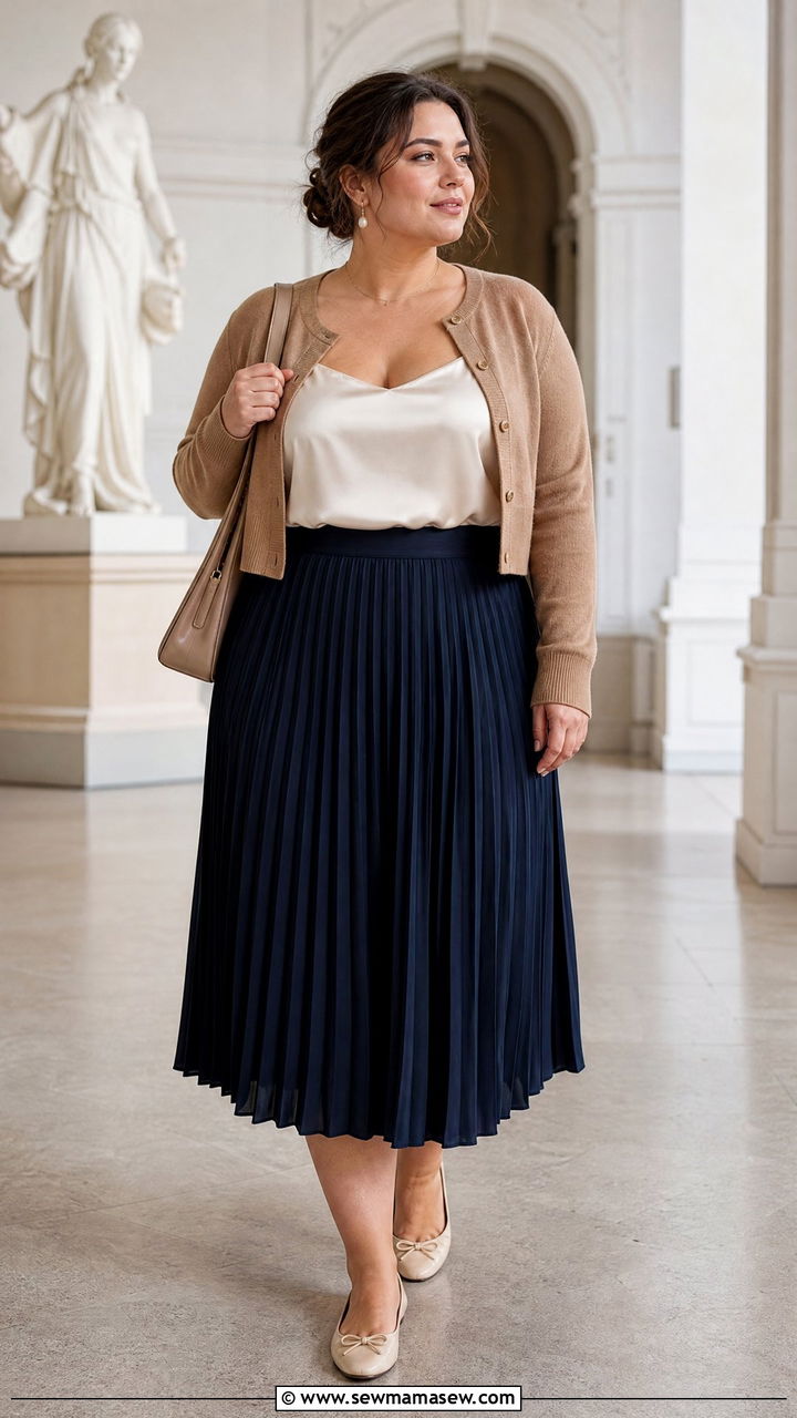 Plus Size Satin Cami Top With A Pleated Skirt - 20 plus size satin cami top outfit ideas