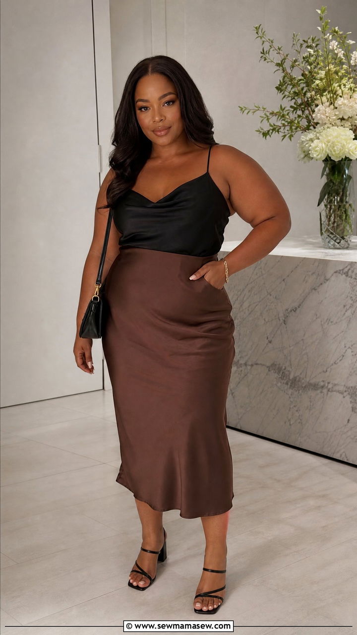 Plus Size Satin Cami Top With A Slip Skirt - 20 plus size satin cami top outfit ideas