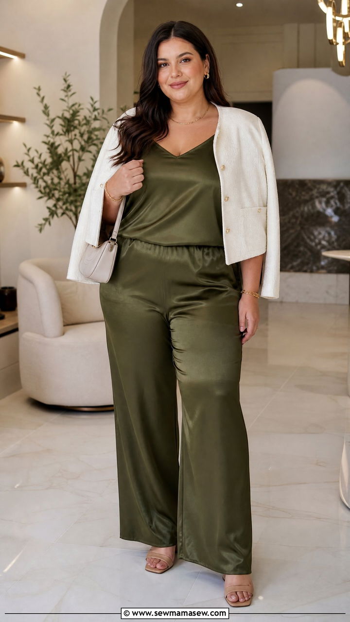 Plus Size Satin Cami Top With Matching Satin Pants - 20 plus size satin cami top outfit ideas