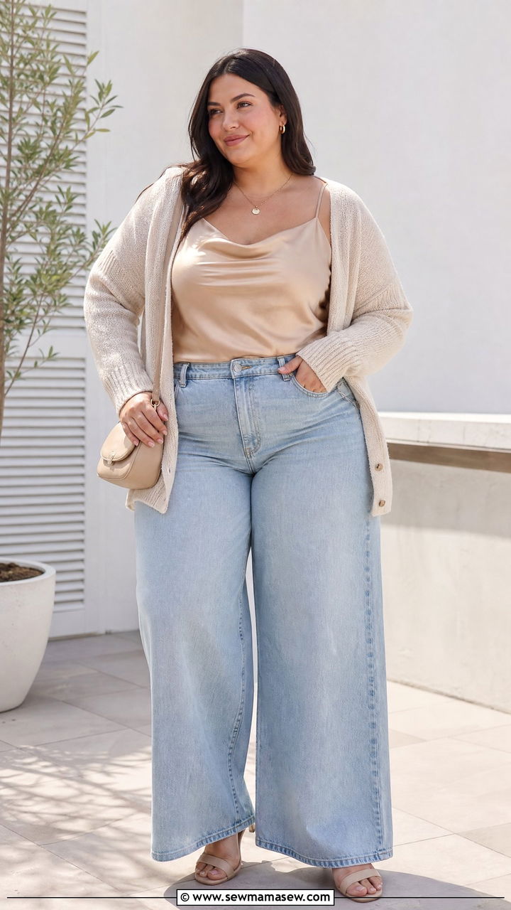 Plus Size Satin Camisole Top Outfit - 20 plus size clean girl top outfit ideas