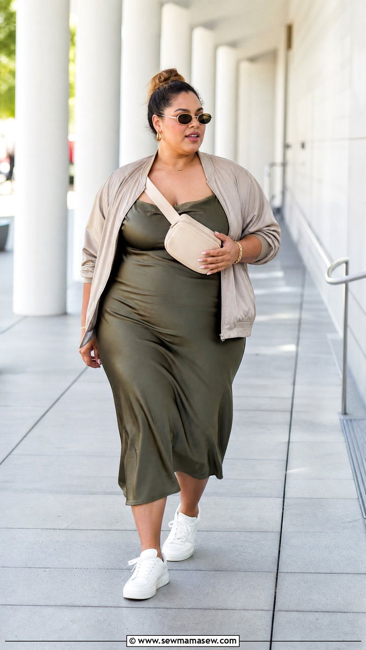 Plus Size Satin Dress With Sneakers Outfit - 20 plus size satin dress outfit ideas