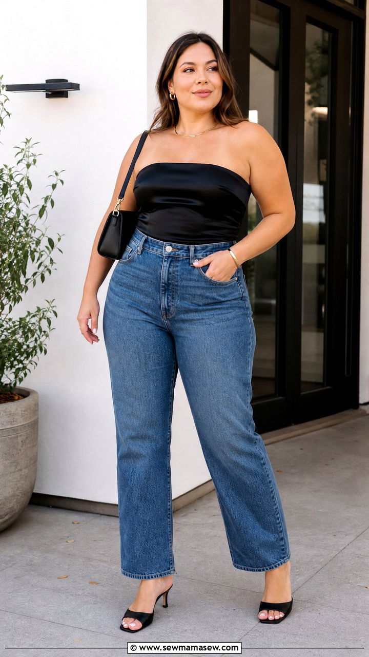 Plus Size Satin Tube Top With Jeans - 20 plus size satin tube top outfit ideas