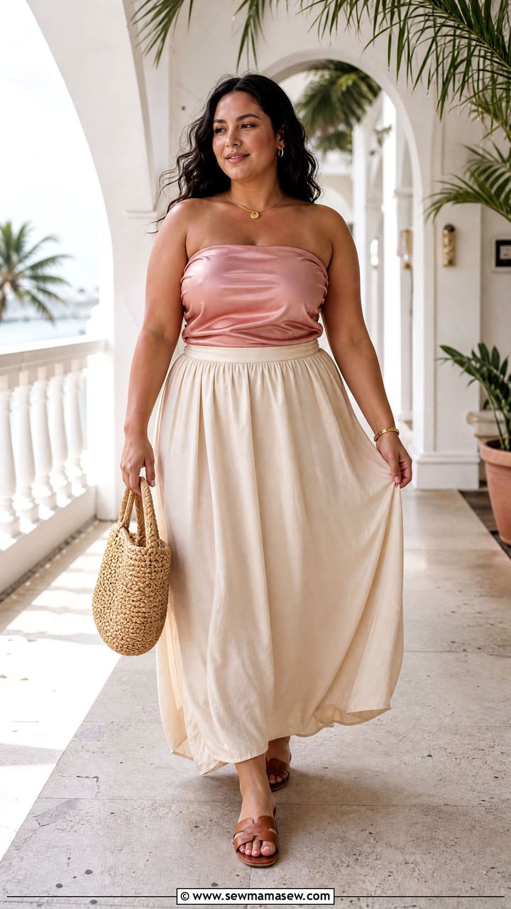Plus Size Satin Tube Top With Maxi Skirt - 20 plus size satin tube top outfit ideas