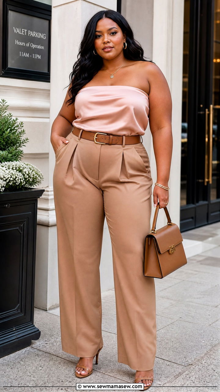 Plus Size Satin Tube Top With Trousers - 20 plus size satin tube top outfit ideas