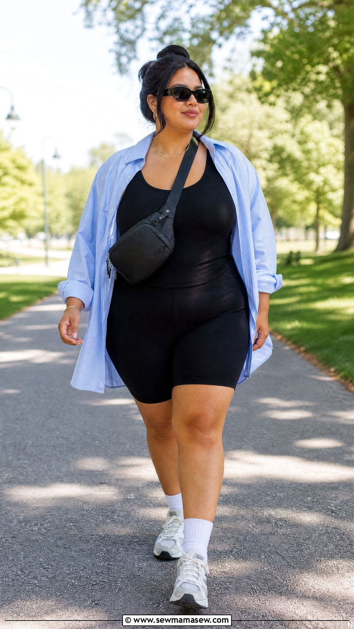 Plus Size Scoop Neck Tank Top With Bike Shorts - 20 plus size scoop neck tank top outfit ideas