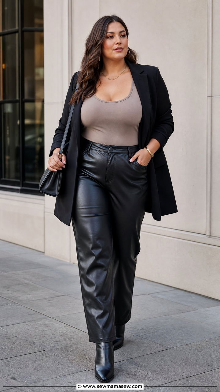 Plus Size Scoop Neck Tank Top With Leather Pants - 20 plus size scoop neck tank top outfit ideas