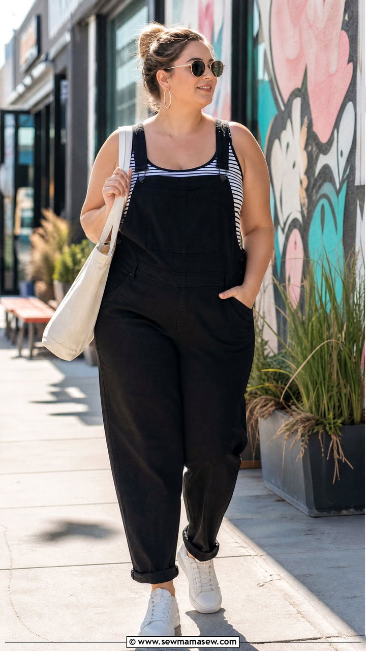 Plus Size Scoop Neck Tank Top With Overalls - 20 plus size scoop neck tank top outfit ideas