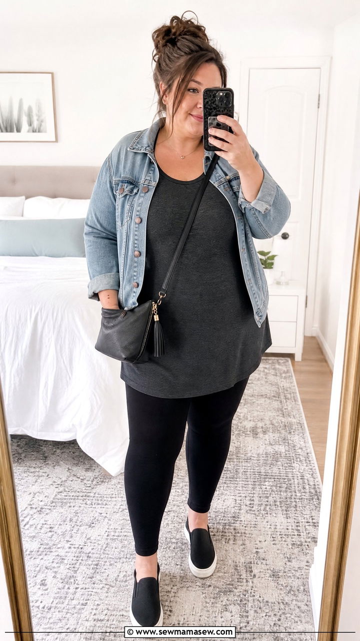 Plus Size Scoop Neck Top With Black Leggings - 20 plus size scoop neck top outfit ideas