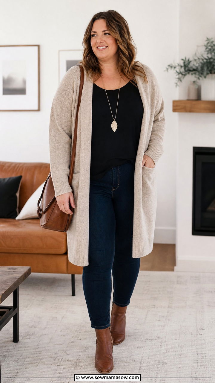 Plus Size Scoop Neck Top With Cardigan - 20 plus size scoop neck top outfit ideas