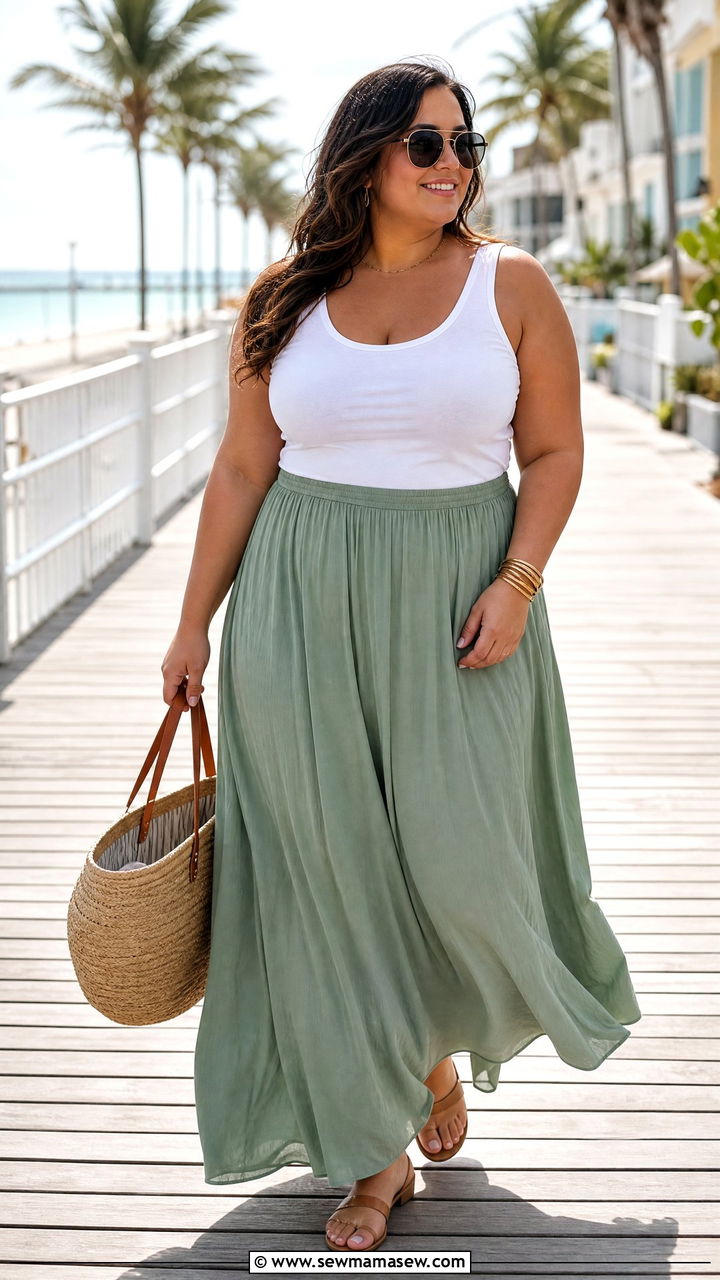 Plus Size Scoop Neck Top With Maxi Skirt - 20 plus size scoop neck top outfit ideas