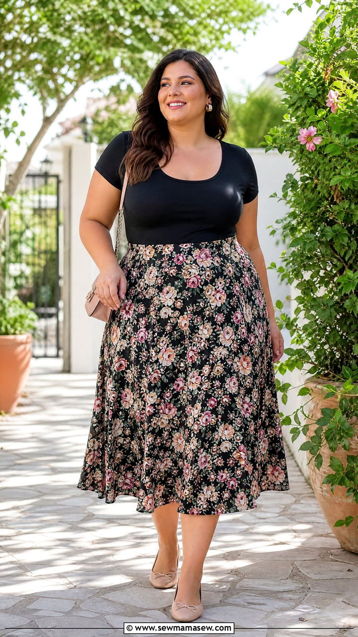 Plus Size Scoop Neck Top With Midi Skirt - 20 plus size scoop neck top outfit ideas