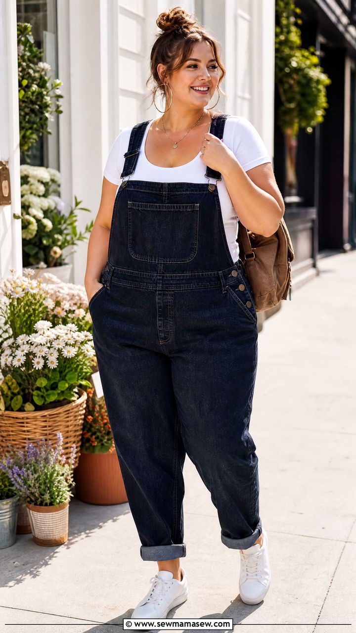 Plus Size Scoop Neck Top With Overalls - 20 plus size scoop neck top outfit ideas