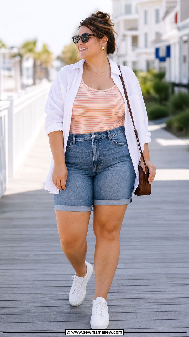 Plus Size Scoop Neck Top With Shorts - 20 plus size scoop neck top outfit ideas