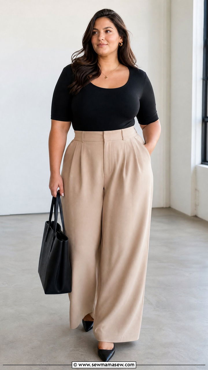 Plus Size Scoop Neck Top With Wide Leg Pants - 20 plus size scoop neck top outfit ideas