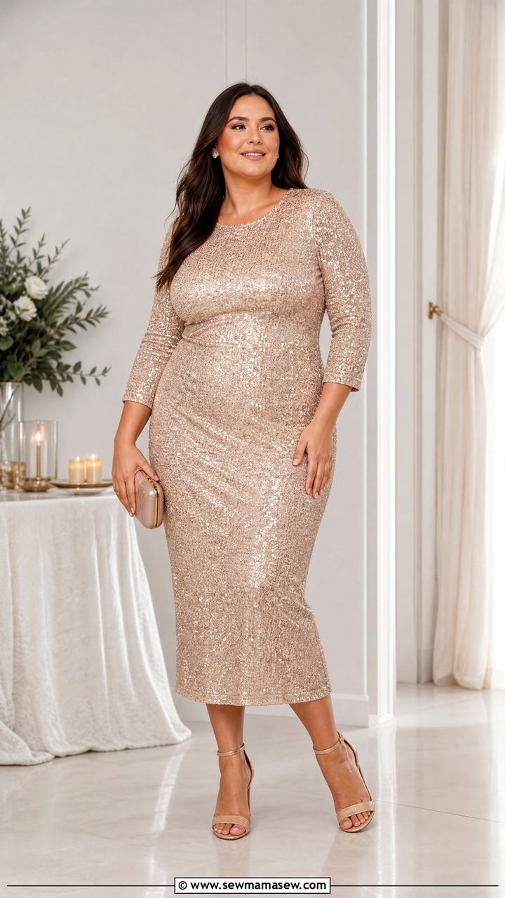 Plus Size Sequin Midi Dress Outfit - 20 plus size holiday party outfit ideas