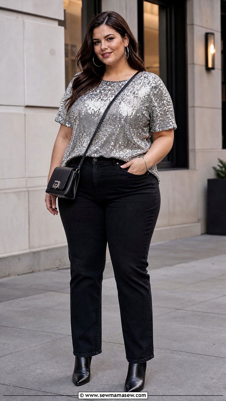 Plus Size Sequin Top With Black Jeans - 20 plus size sequin top outfit ideas