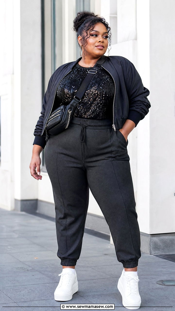 Plus Size Sequin Top With Joggers - 20 plus size sequin top outfit ideas