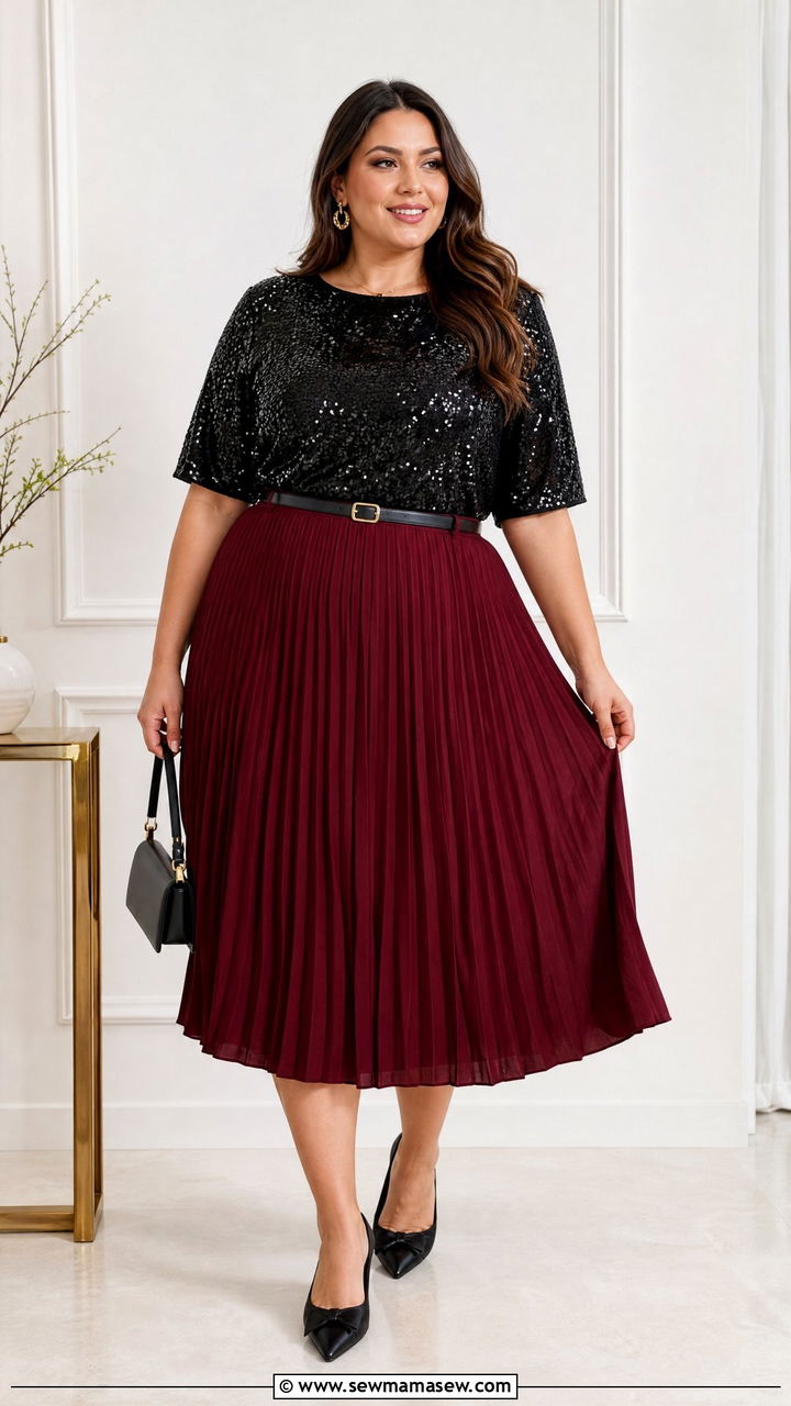Plus Size Sequin Top With Midi Skirt - 20 plus size sequin top outfit ideas