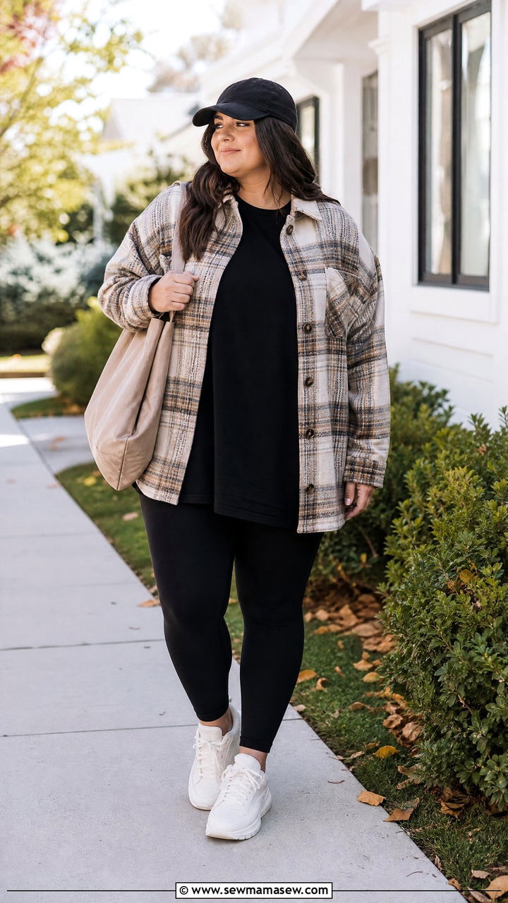 Plus Size Shacket And Leggings Outfit - 20 plus size transitional fall outfits