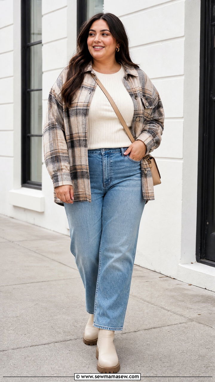 Plus Size Shacket Over Ribbed Top Outfit - 20 plus size layered top outfit ideas
