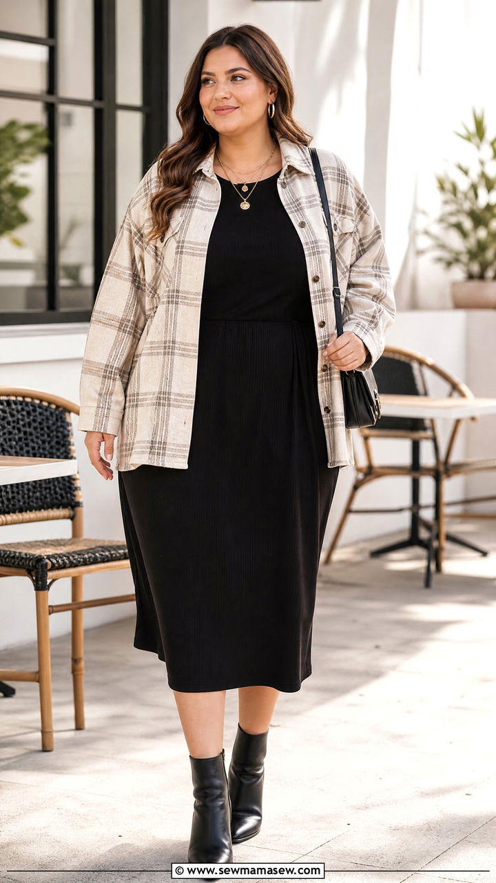 Plus Size Shacket With A Dress - 20 plus size shacket outfit ideas
